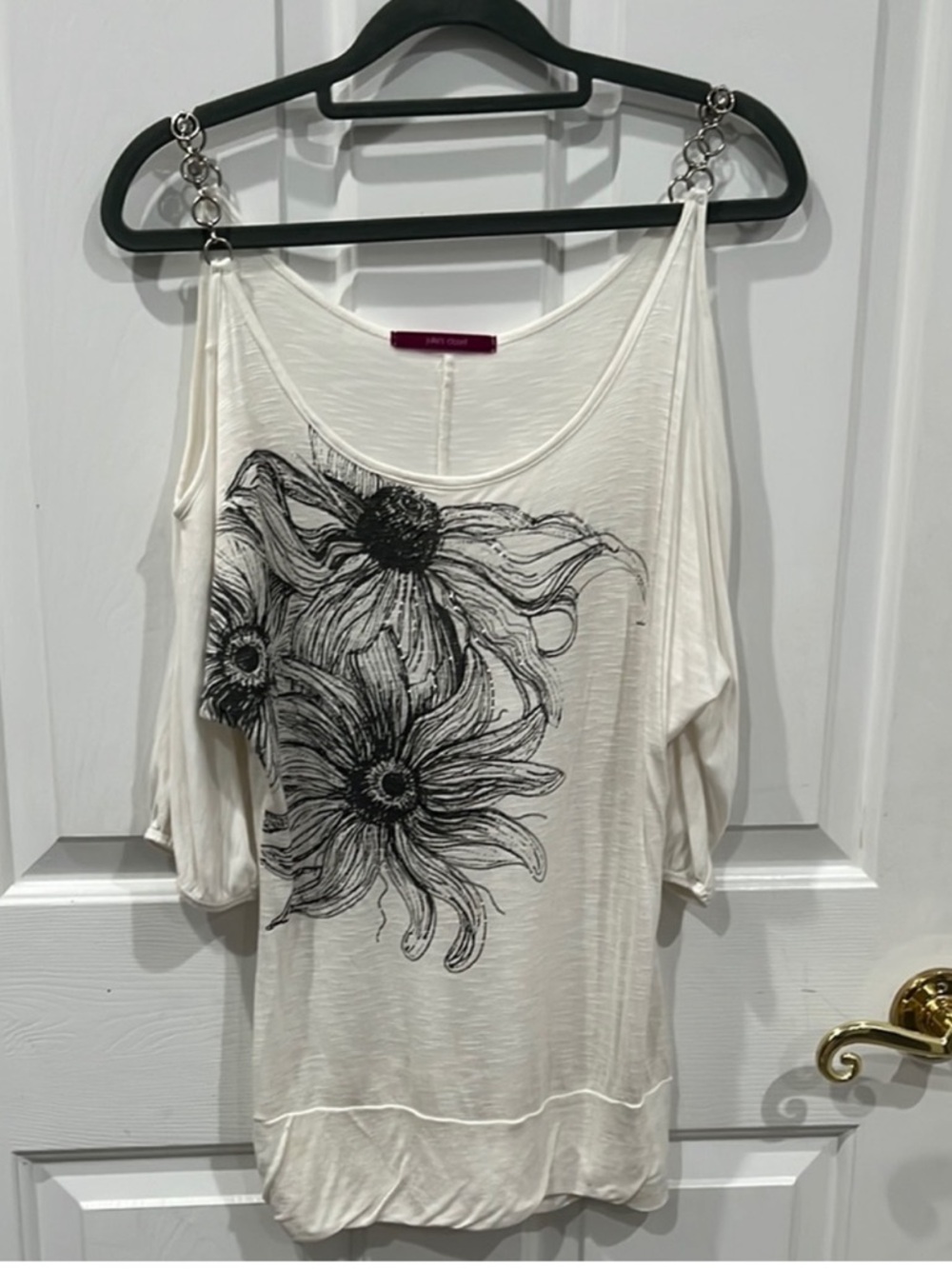 Julie's Closet White Blouse with Black Floral Design